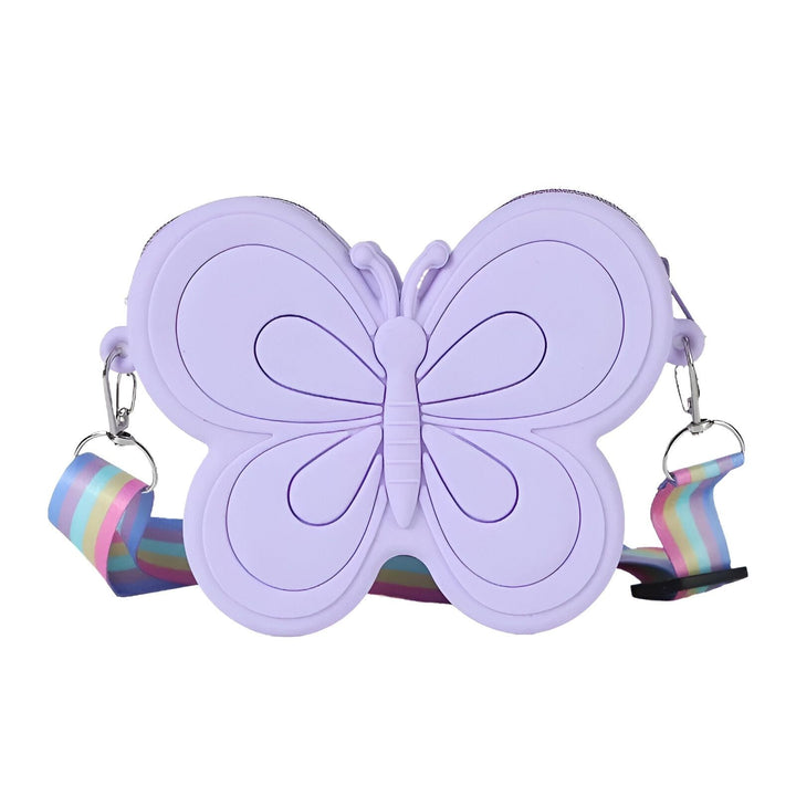 Sac en forme de papillon violet avec bandoulière arc-en-ciel., 46193987289312,46193987322080,46193987354848,46193987387616