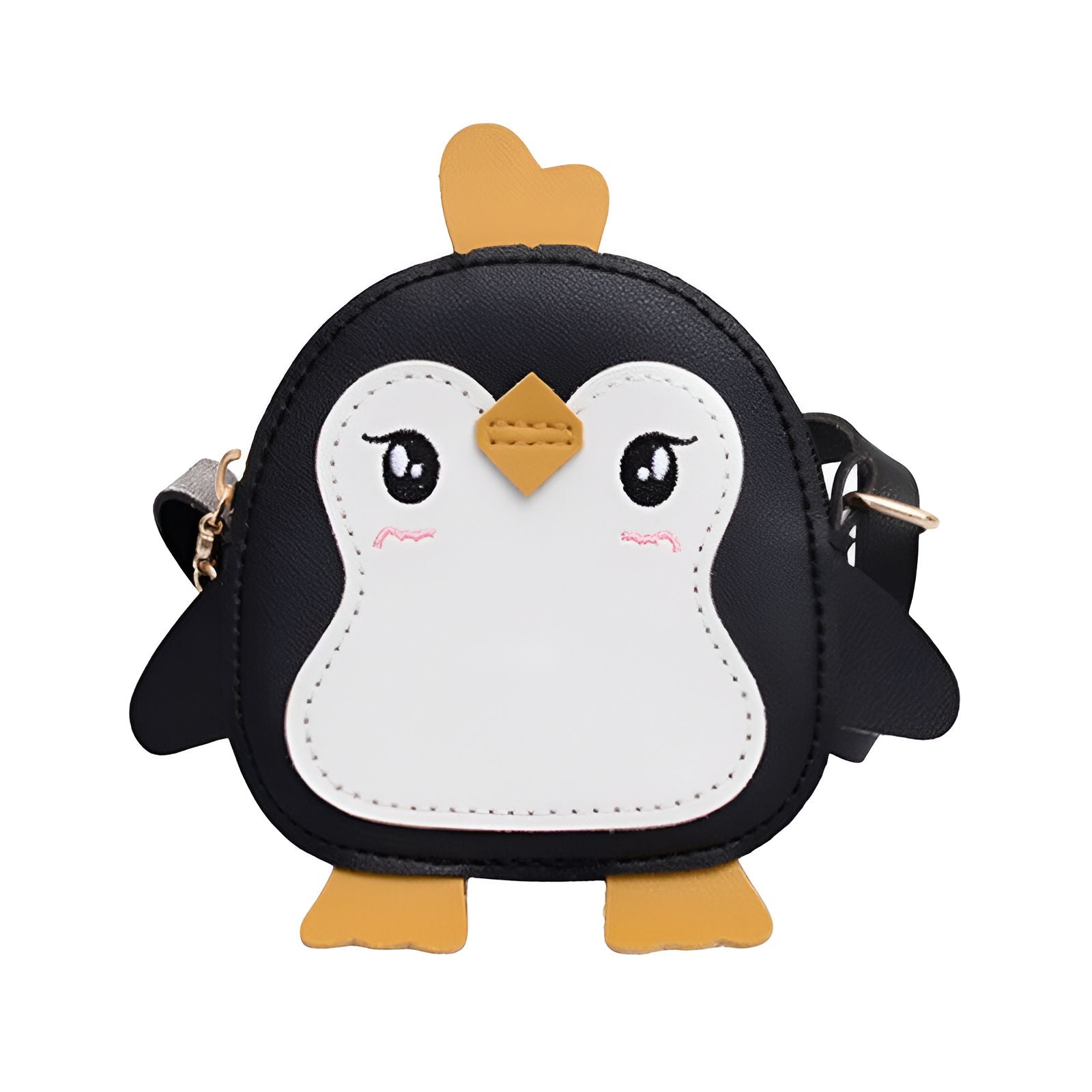 Petit sac à main en forme de pingouin noir et blanc avec une sangle.