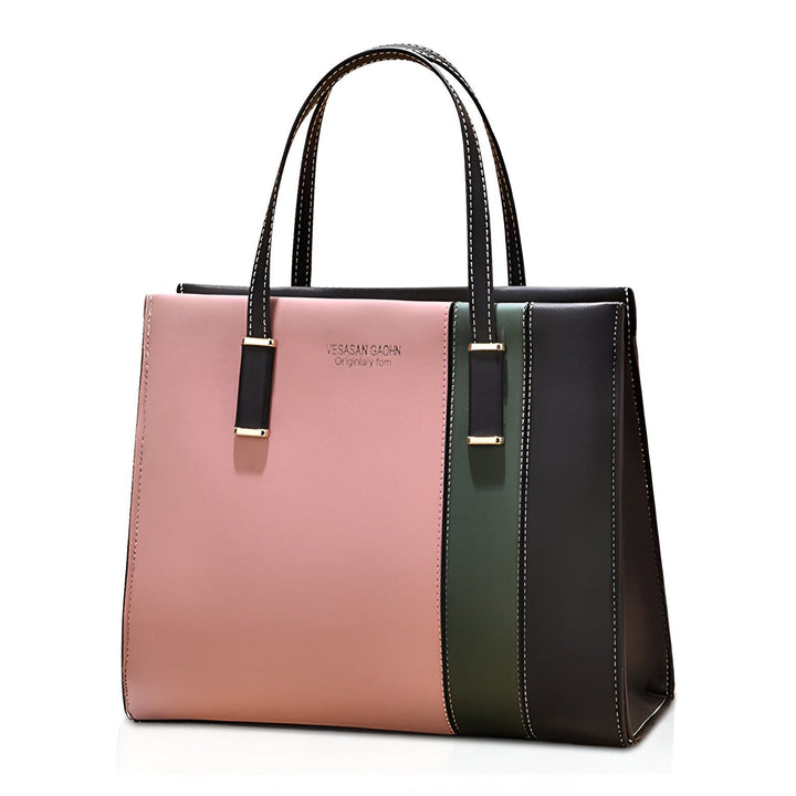 Sac à main femme tricolore rose, vert et noir avec anses, 46193873879264,46193873912032,46193873944800,46193873977568