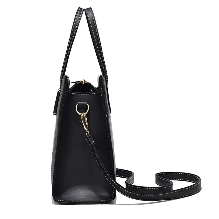 Sac à main noir avec poignées et bandoulière, coutures contrastées, 46193873879264,46193873912032,46193873944800,46193873977568