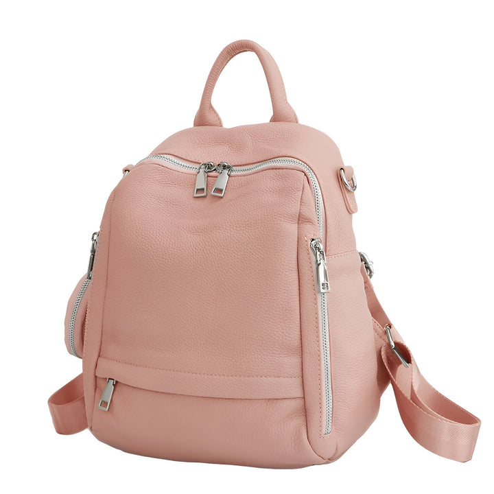 Petit sac à dos en cuir rose avec fermetures éclair argentées, 46193848680672,46193848713440,46193848746208,46193848778976,46193848811744,46193848844512