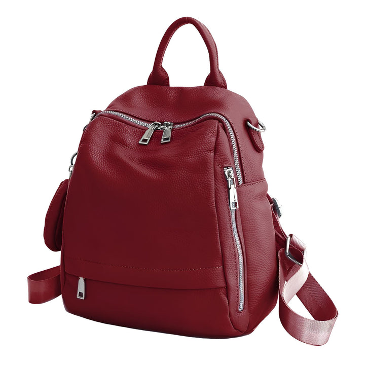 Sac à dos en cuir rouge grainé avec détails argentés, 46193848680672,46193848713440,46193848746208,46193848778976,46193848811744,46193848844512