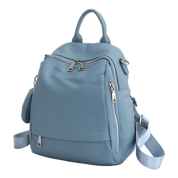 Sac à dos en cuir souple bleu gris avec zips, 46193848680672,46193848713440,46193848746208,46193848778976,46193848811744,46193848844512