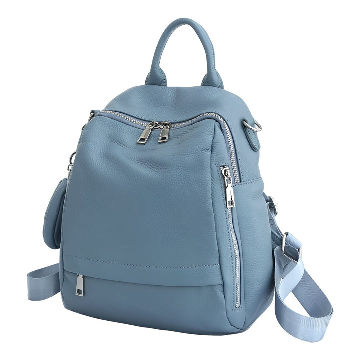 Sac à dos en cuir souple bleu gris avec zips, 46193848680672,46193848713440,46193848746208,46193848778976,46193848811744,46193848844512