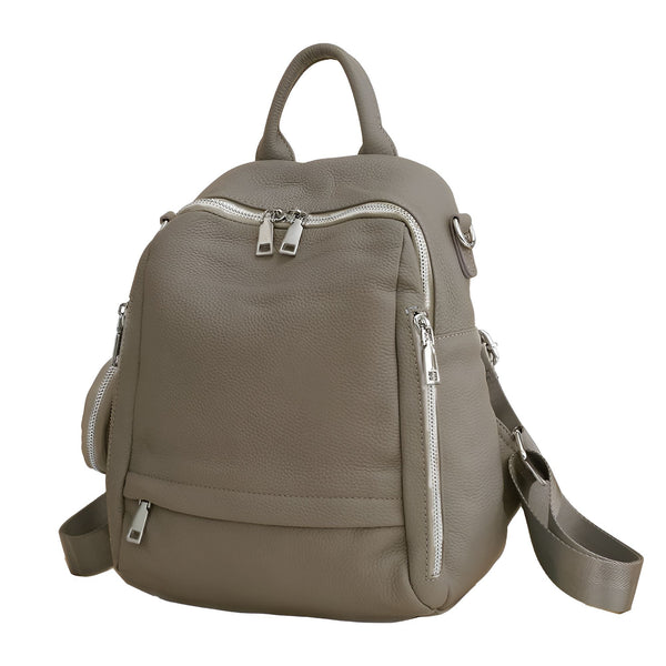 Sac à dos en cuir gris avec fermetures éclair argentées, 46193848680672,46193848713440,46193848746208,46193848778976,46193848811744,46193848844512