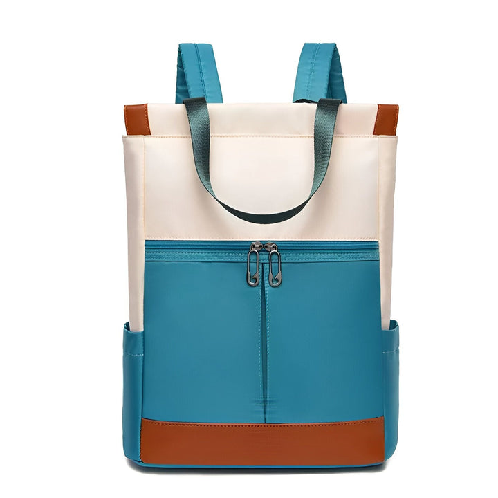 Sac à dos blanc cassé, turquoise, marron avec bretelles, poignée et zips., 46193874665696,46193874698464,46193874731232,46193874764000