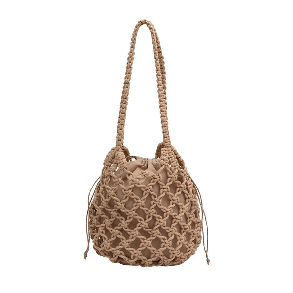 Sac en macramé beige avec intérieur en tissu et poignées tressées., 46193948557536,46193948590304