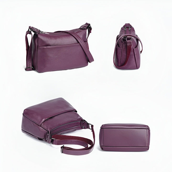 Sac bandoulière violet en cuir grainé, plusieurs angles, 46193842487520,46193842520288,46193842553056,46193842585824