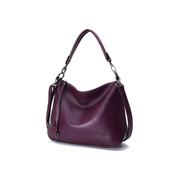 Sac à main en cuir violet grainé avec anses courtes et bandoulières, 46193845993696,46193846026464,46193846059232,46193846092000,46193846124768