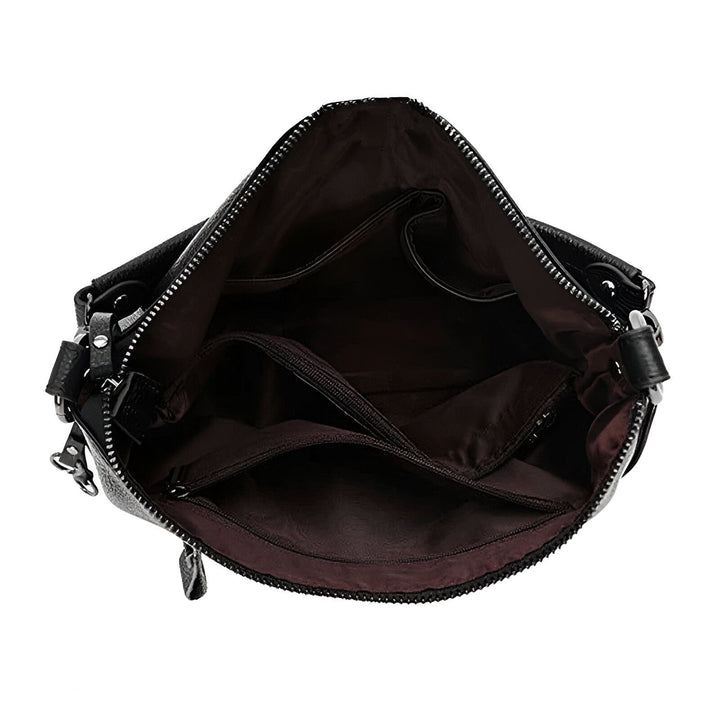 Intérieur de sac noir avec plusieurs poches zippées et compartiments., 46193845993696,46193846026464,46193846059232,46193846092000,46193846124768