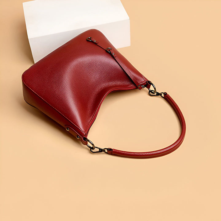Sac à main en cuir bordeaux grainé, 46193845993696,46193846026464,46193846059232,46193846092000,46193846124768