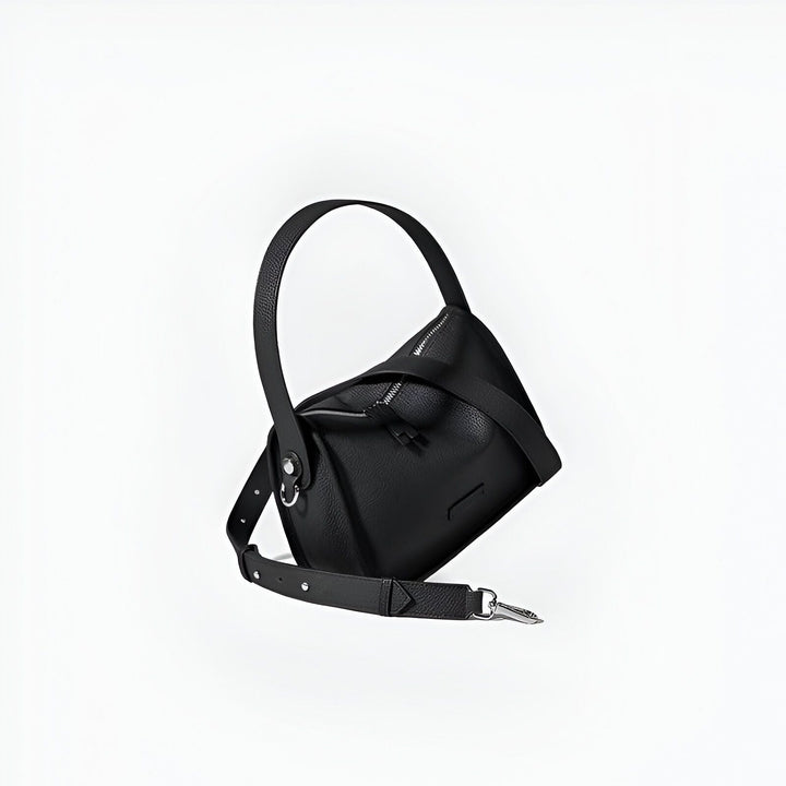 Sac à main noir en cuir grainé avec anse et bandoulière, 46193861820640