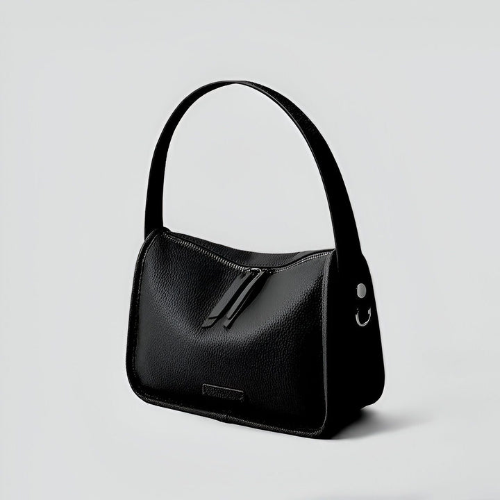 Sac à main noir en cuir grainé avec anse courte, 46193861820640