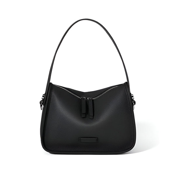 Sac à main en cuir grainé noir avec anse unique, 46193861820640