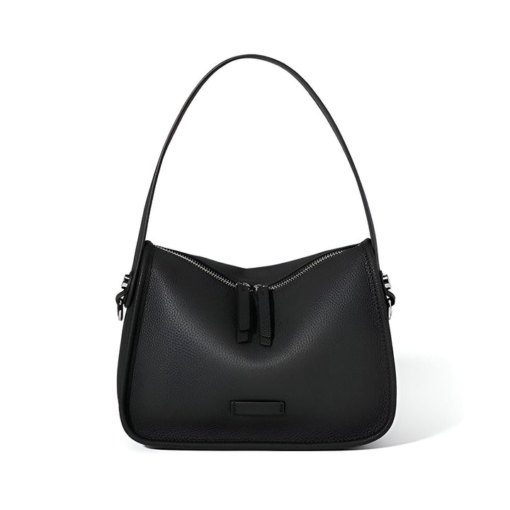 Sac à main en cuir grainé noir avec anse unique, 46193861820640