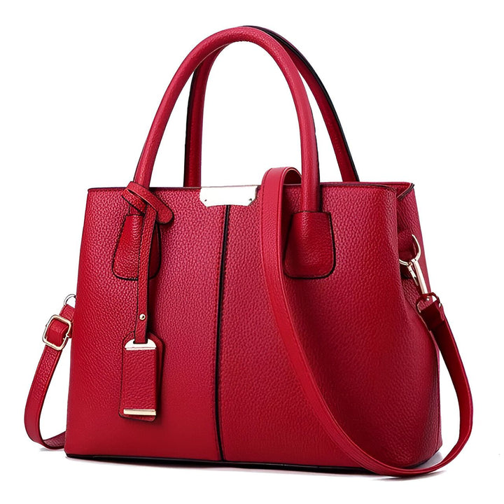Sac à main rouge en cuir texturé avec double poignée et bandoulière amovible., 46194059018464,46194059051232,46194059084000,46194059116768,46194059149536