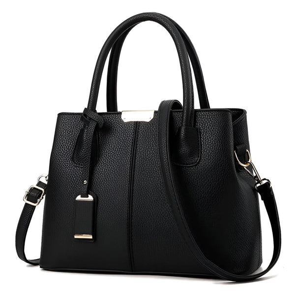 Sac cabas noir texturé avec doubles poignées, bandoulière réglable et détails métalliques dorés, 46194059018464,46194059051232,46194059084000,46194059116768,46194059149536