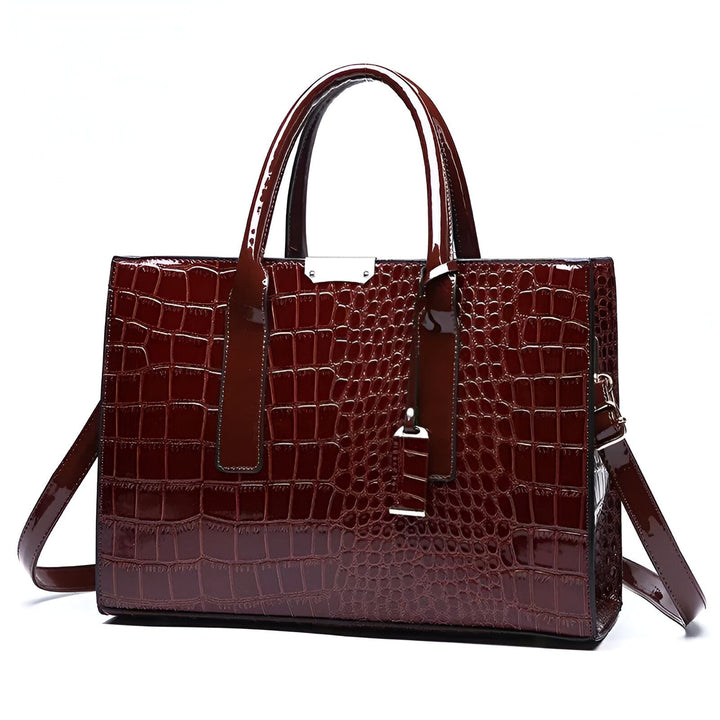 Sac à main bordeaux effet crocodile verni avec anse et bandoulière., 46193872568544,46193872601312,46193872634080