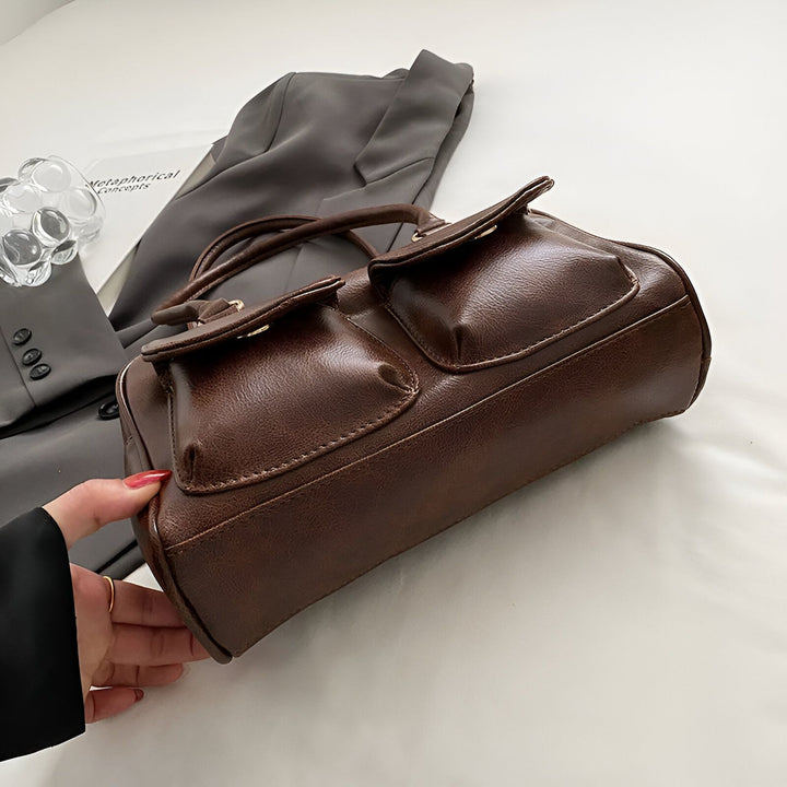 Sac à main marron avec deux poches avant, 46193871290592,46193871323360,46193871356128,46193871388896