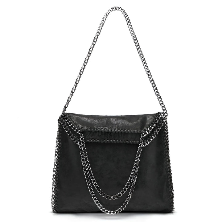 Sac à main noir avec bandoulière et détails en chaînes argentées, 46193949245664,46193949278432,46193949311200