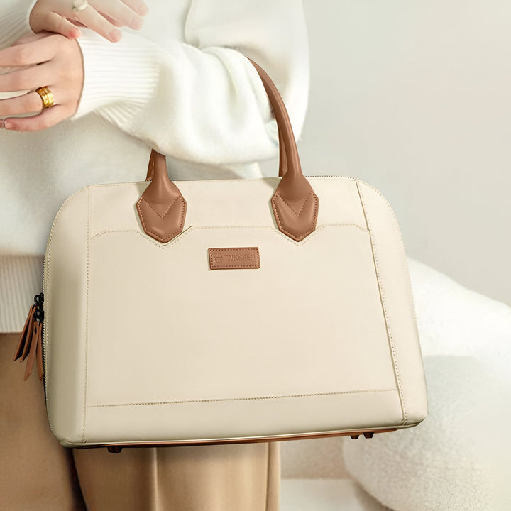 Sac à main blanc cassé avec anses marron., 46193951211744,46193951244512,46193951277280,46193951310048,46193951342816,46193951375584