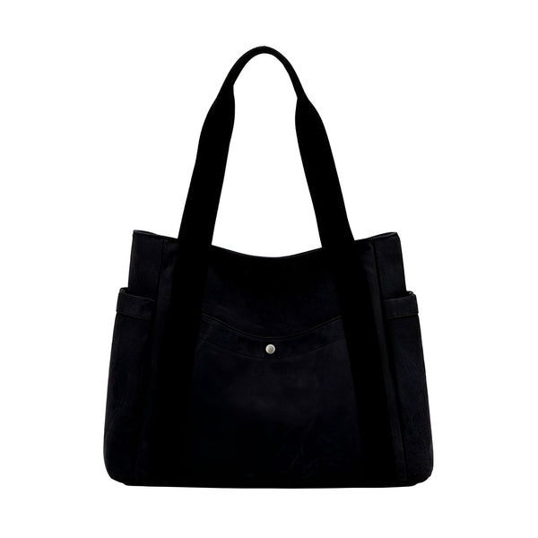 Sac cabas noir avec deux anses, poches latérales et bouton pression, 46193890590944,46193890623712