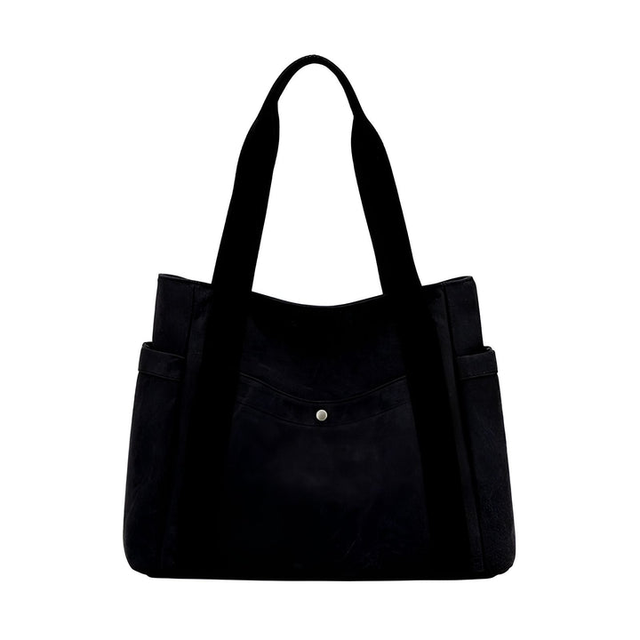 Sac cabas noir avec deux anses, poches latérales et bouton pression, 46193890590944,46193890623712