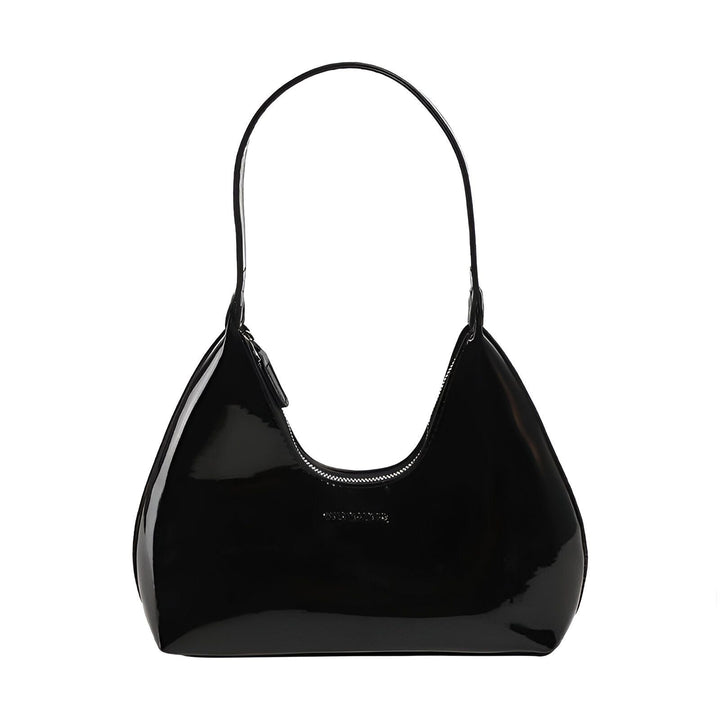 Sac à l'épaule noir verni forme croissant avec fermeture éclair, 46193869619424,46193869652192,46193869684960,46193869717728,46193869750496