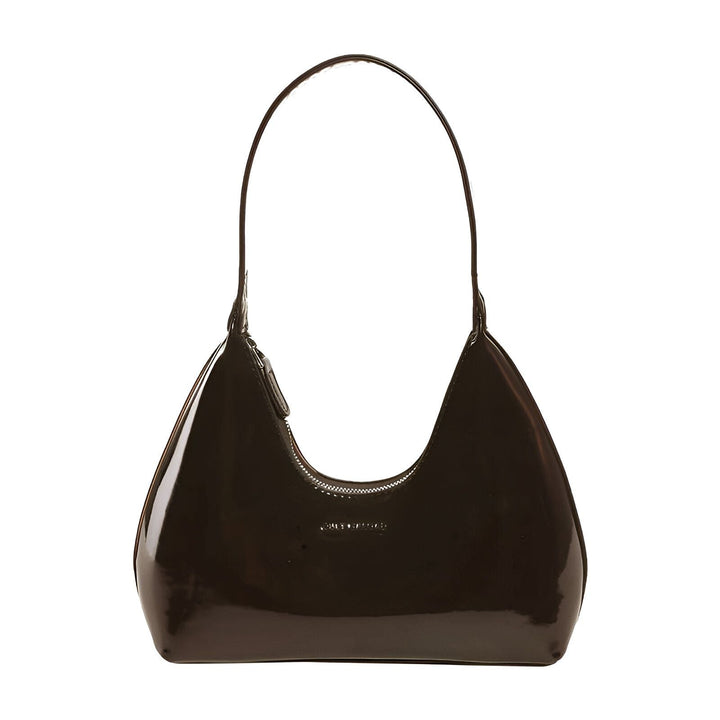 Sac à main marron foncé brillant de forme courbe, 46193869619424,46193869652192,46193869684960,46193869717728,46193869750496