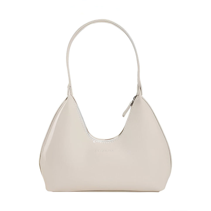Sac à main beige clair brillant de forme courbée avec anse unique., 46193869619424,46193869652192,46193869684960,46193869717728,46193869750496