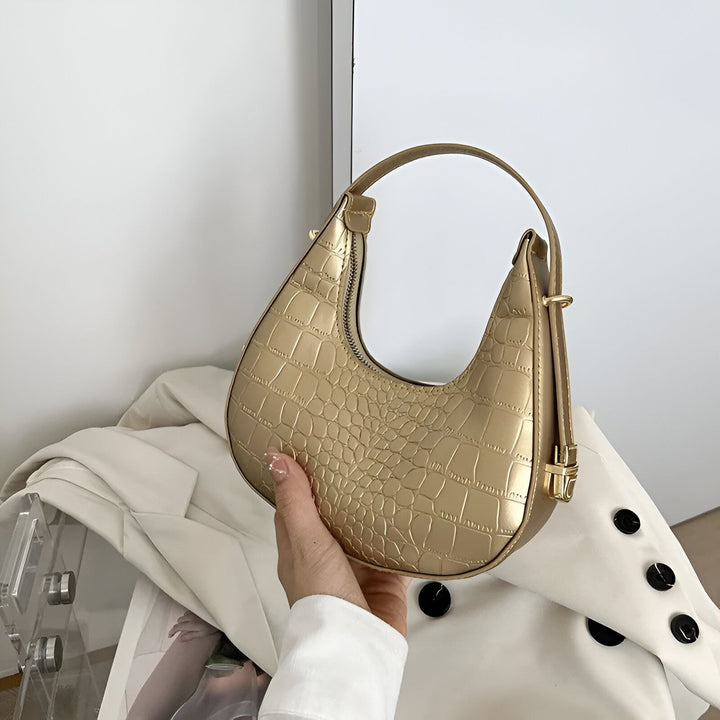 Sac à main doré courbé effet crocodile, 46194031329504