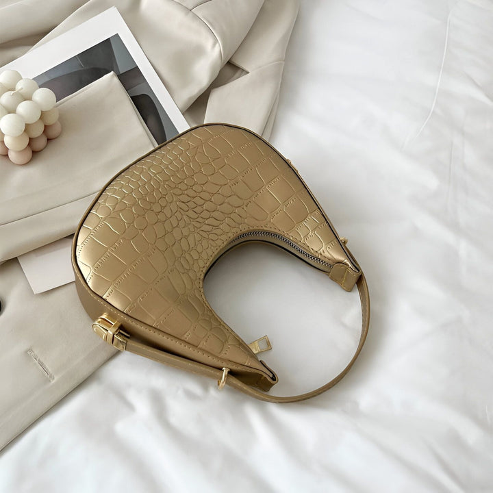 Sac à main croissant doré effet crocodile, 46194031329504