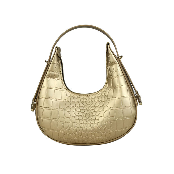 Sac à main doré avec texture crocodile et anse simple, 46194031329504