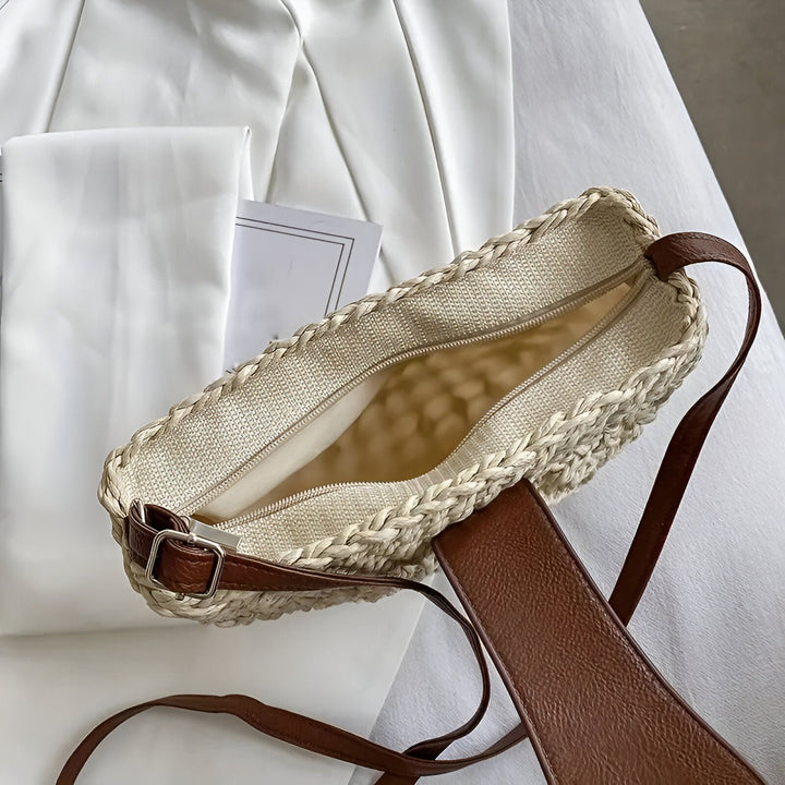 Sac en paille ouvert avec sangle en cuir marron, 46194029265120,46194029297888