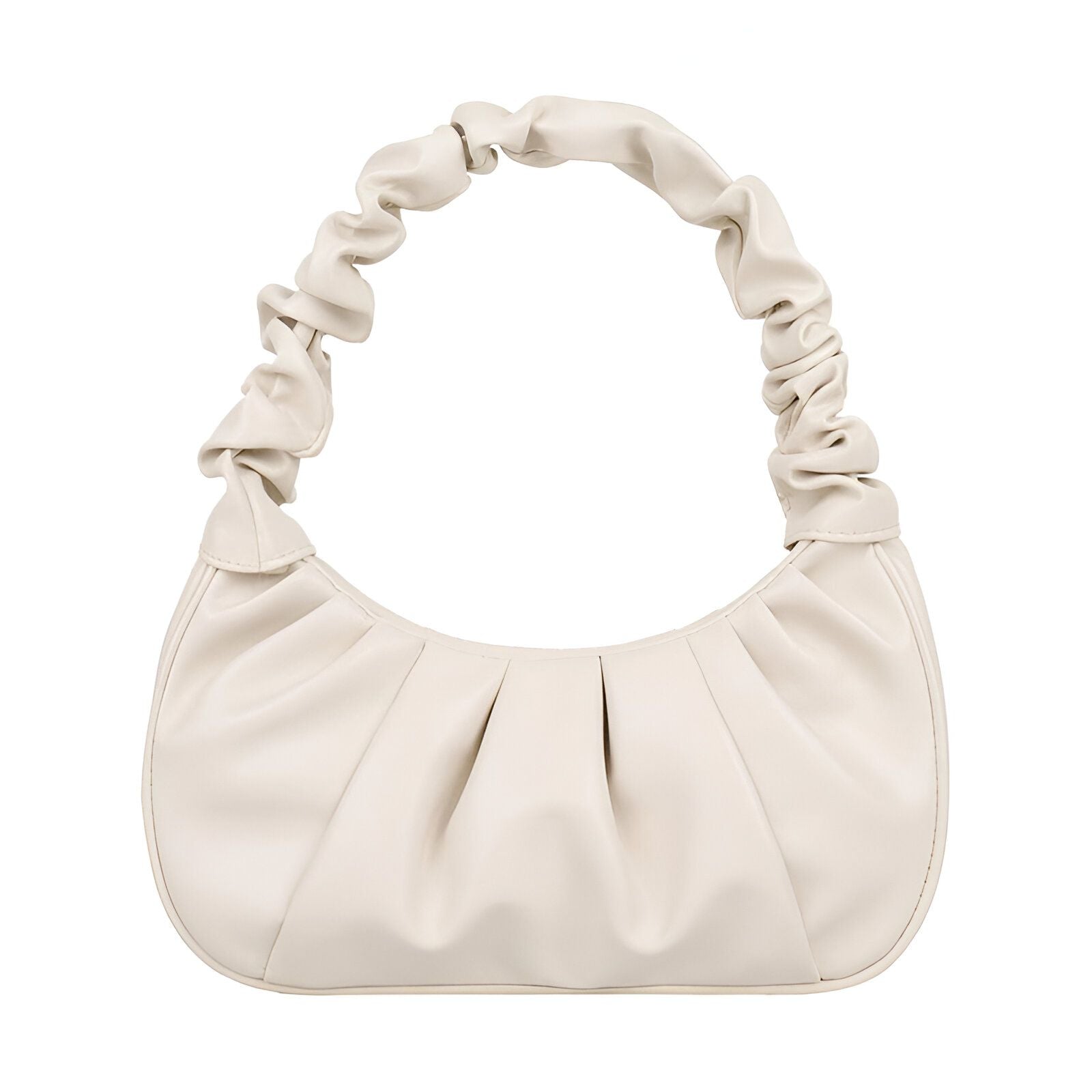 Un sac à main blanc cassé avec une poignée plissée.