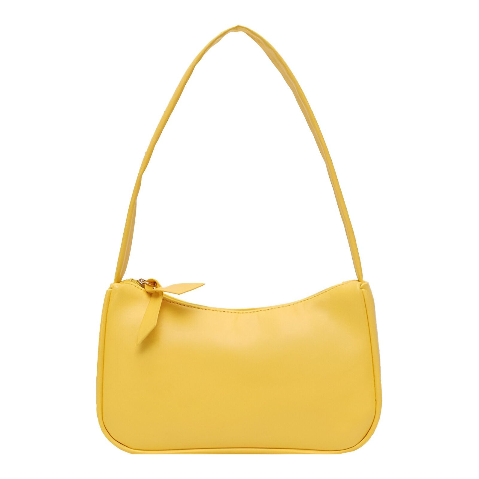 Un sac à main jaune en cuir synthétique avec une bandoulière.