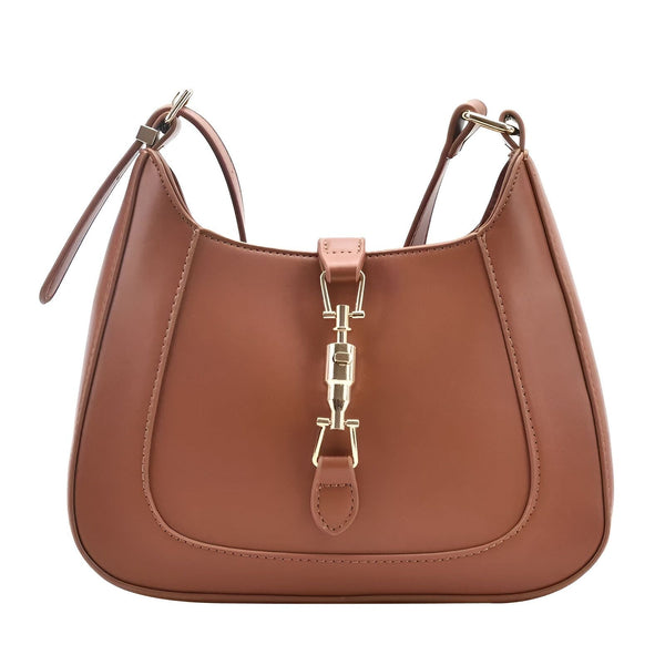 Sac hobo en cuir marron et fermoir doré, 46193934565600,46193934598368,46193934631136,46193934663904,46193934696672