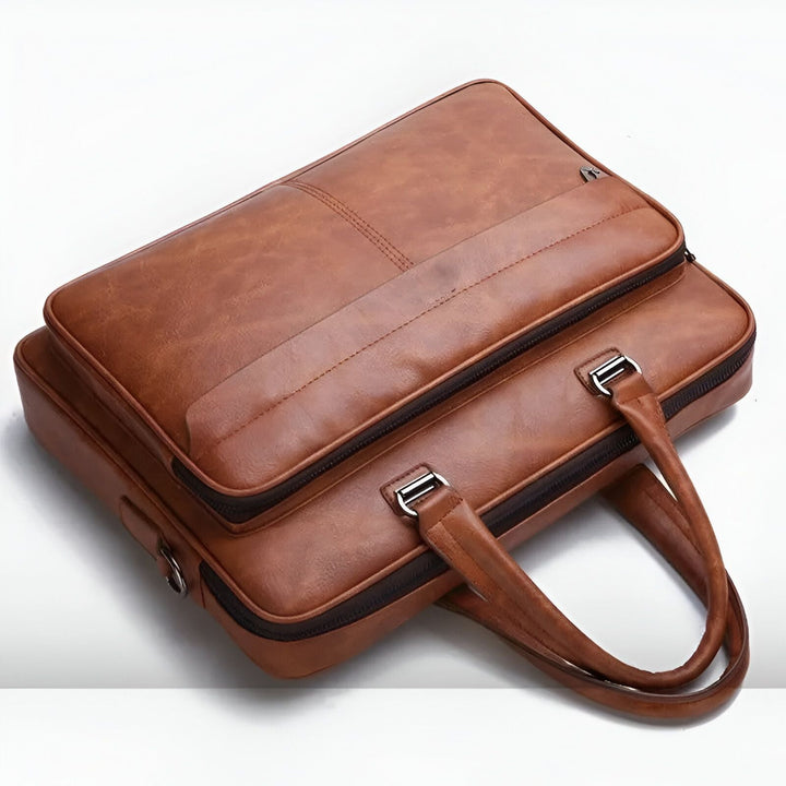 Porte-document en cuir marron avec poignées et fermetures éclair., 46194060132576,46194060165344,46194060198112