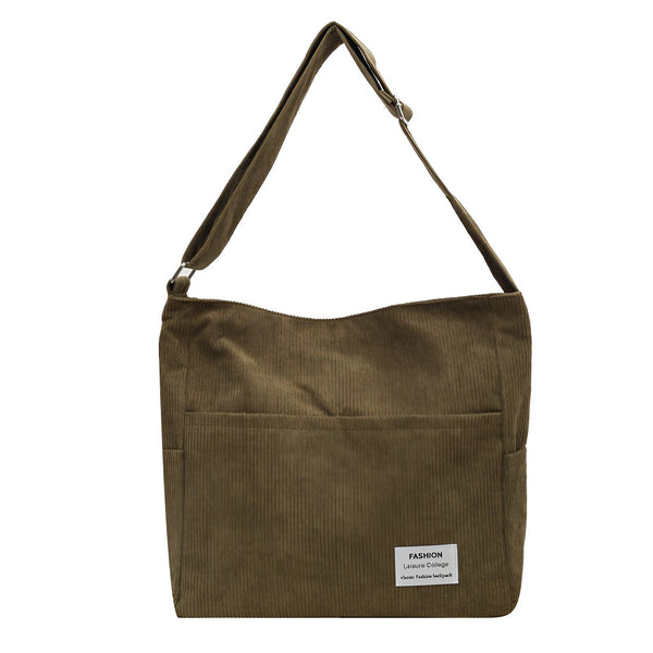 Sac bandoulière marron en velours côtelé avec poche avant, 46193875124448,46193875157216,46193875189984,46193875222752,46193875255520
