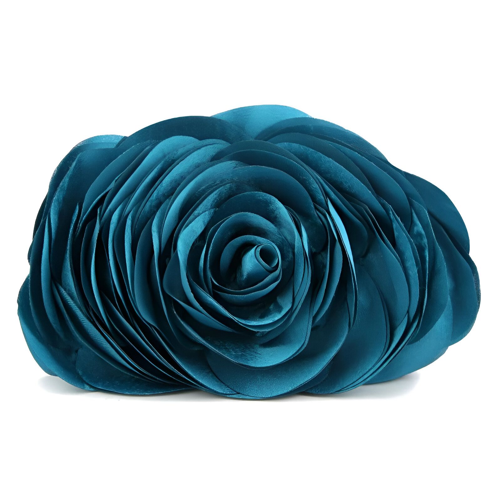 Un coussin en forme de rose bleu turquoise.