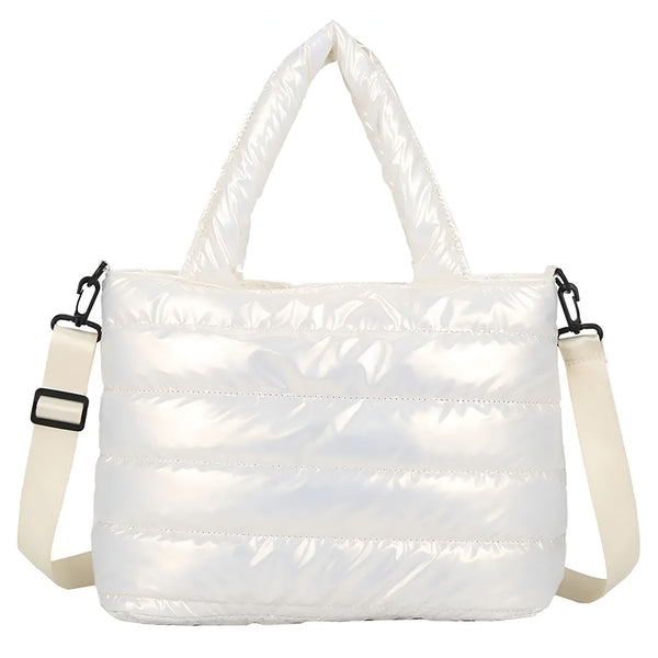Sac cabas blanc matelassé avec anses et bandoulière., 46193876926688,46193876959456,46193876992224,46193877024992,46193877057760