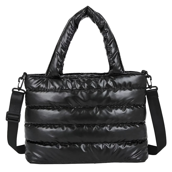 Sac cabas matelassé noir avec anses courtes et bandoulière réglable, 46193876926688,46193876959456,46193876992224,46193877024992,46193877057760