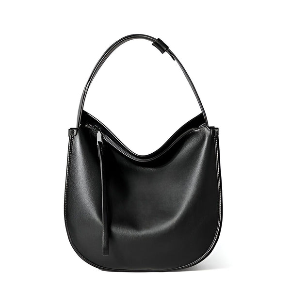 Sac hobo noir brillant avec poignée et fermeture éclair., 46193866113248