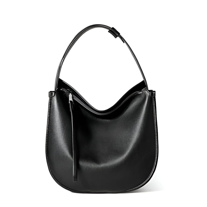 Sac hobo noir brillant avec poignée et fermeture éclair., 46193866113248