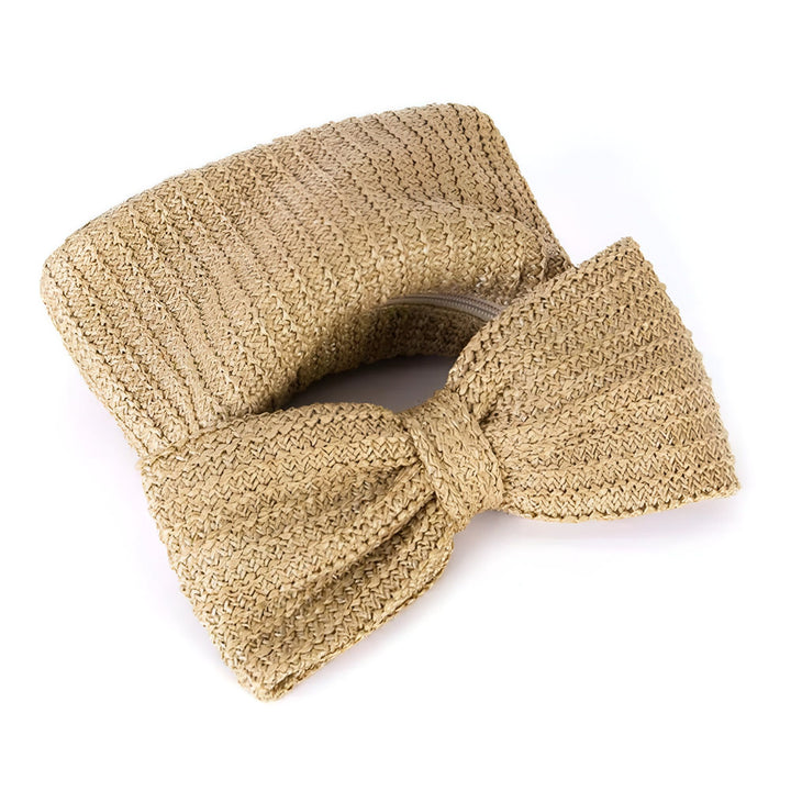 Sac pochette en paille beige avec nœud, 46194021794016