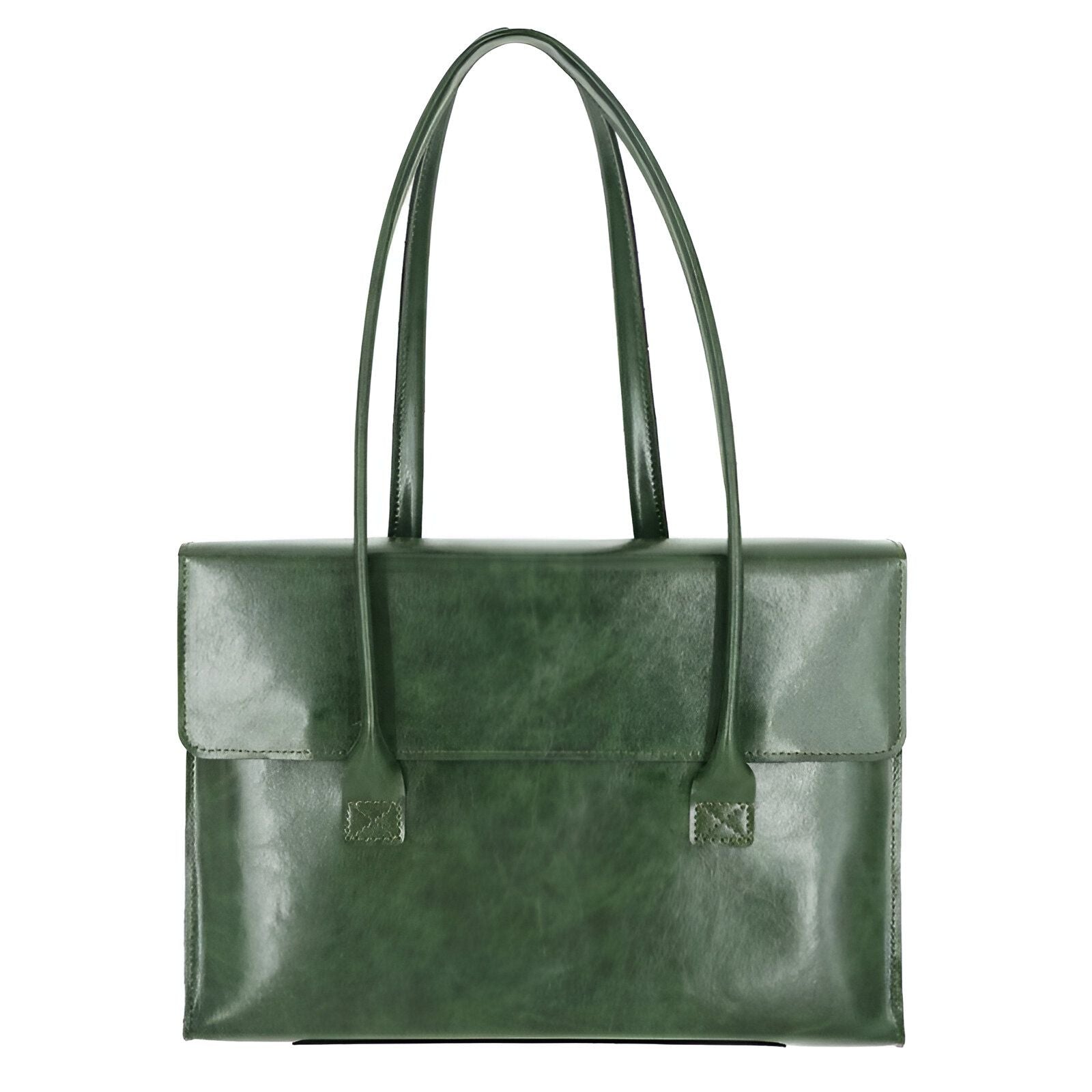 Un sac à main en cuir vert foncé.