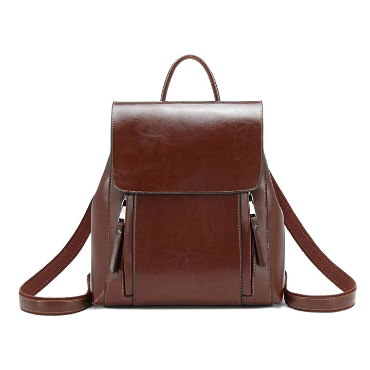 Sac à dos en cuir marron avec rabat et poches zippées, 46193898586336,46193898619104,46193898651872