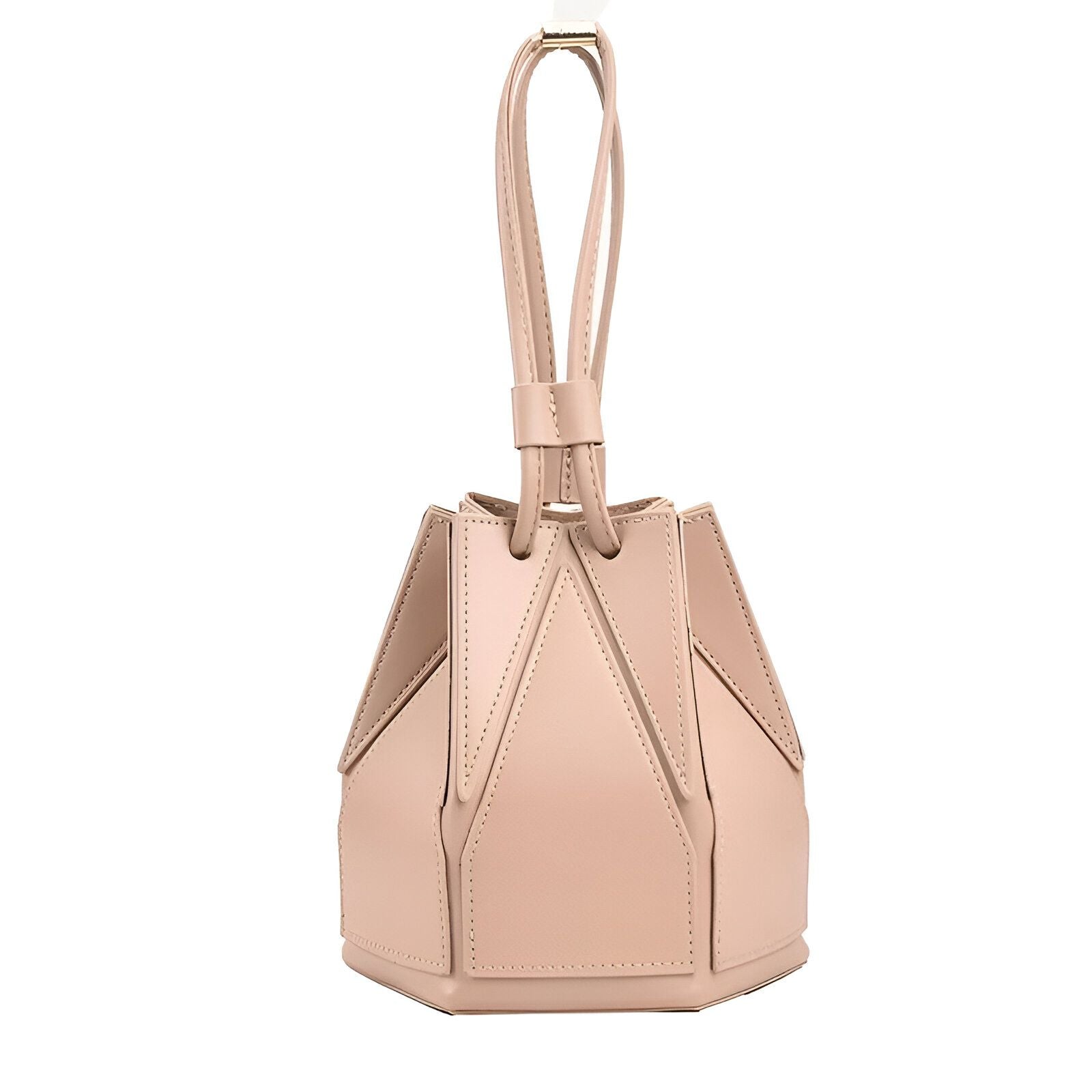 Un sac à main en cuir beige avec une poignée supérieure.