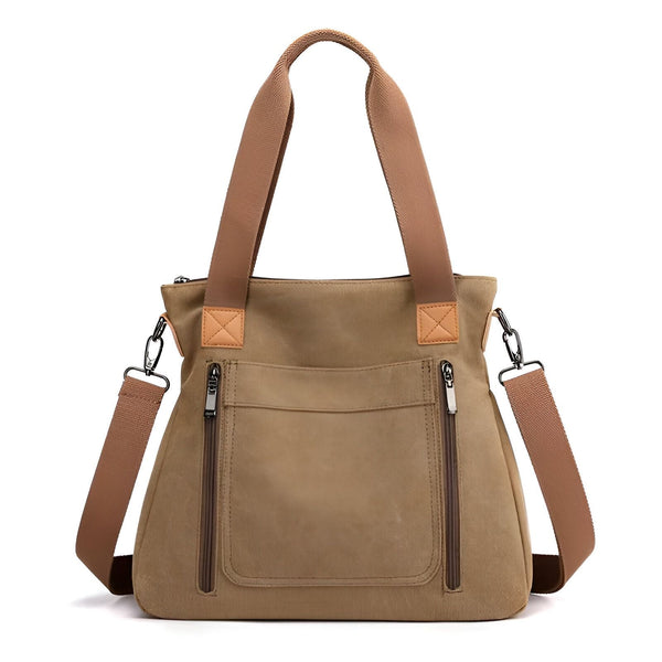Sac en toile beige avec anses, bandoulière et poche zippée., 46193891836128,46193891901664,46193891934432,46193891967200,46193891999968