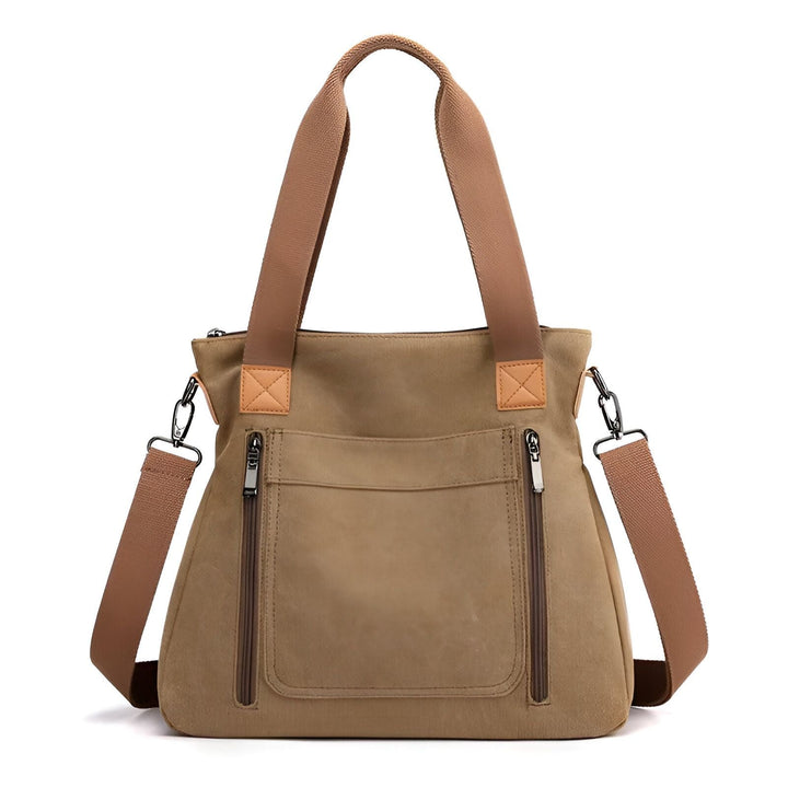 Sac en toile beige avec anses, bandoulière et poche zippée., 46193891836128,46193891901664,46193891934432,46193891967200,46193891999968